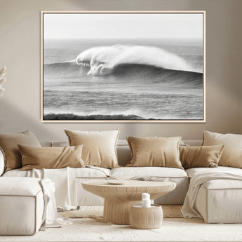 42544082-MGV-CV-36X24-Monochrome Seascape Wall Art Canvas Print, Framed Surf Wave Art Picture Print, Minimalist Ocean Perfect Moody Coastal Decor