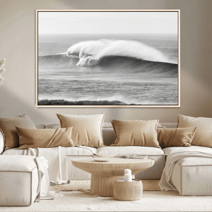 42544082-MGV-CV-36X24-Monochrome Seascape Wall Art Canvas Print, Framed Surf Wave Art Picture Print, Minimalist Ocean Perfect Moody Coastal Decor