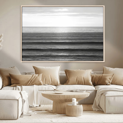 47305203-MGV-CV-36X24-Monochrome Ocean Wall Art Canvas Print, Framed Moody Ocean Art Picture Print, Calm Ocean Perfect Minimalist Coastal Decor Artwork