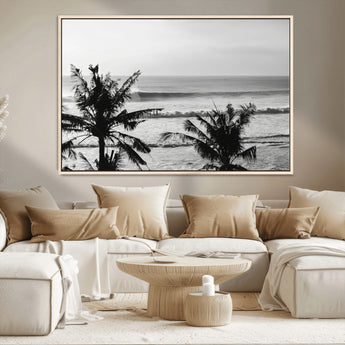 17508038-MGV-CV-36X24-Tropical Coastline Wall Art Canvas Print, Framed Palm Trees Art Picture Print, Ocean Waves Perfect Minimalist Coastal Decor