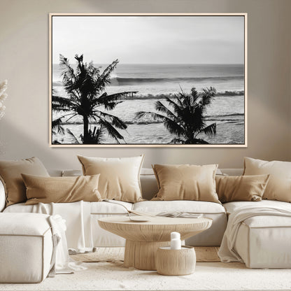 17508038-MGV-CV-36X24-Tropical Coastline Wall Art Canvas Print, Framed Palm Trees Art Picture Print, Ocean Waves Perfect Minimalist Coastal Decor