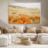 28972262-MGV-CV-36X24-Golden Wildflowers Wall Art Canvas Print, Framed Hills Bloom Art Picture Print, Poppy Meadow Perfect Rustic Nature Decor Artwork