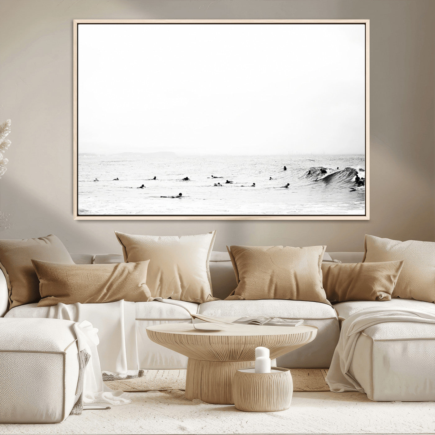 38441169-MGV-CV-36X24-Monochrome Swimming Wall Art Canvas Print, Framed Ocean Horizon Art Picture Print, Moody Coastal Perfect Minimalist Coastal Decor