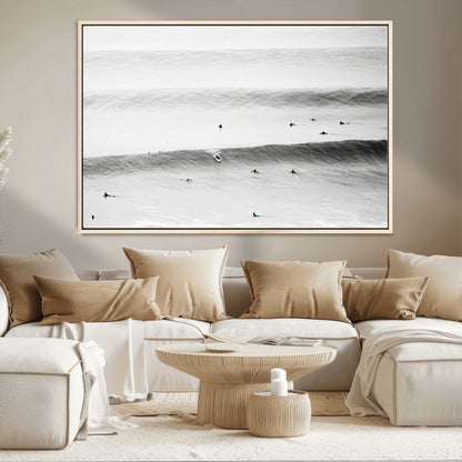 54291445-MGV-FC-36X24_Natural-Black White Ocean Wall Art Canvas Print, Framed Coastal Sport Art Picture Print, Ocean Culture Perfect Minimalist Coastal Decor