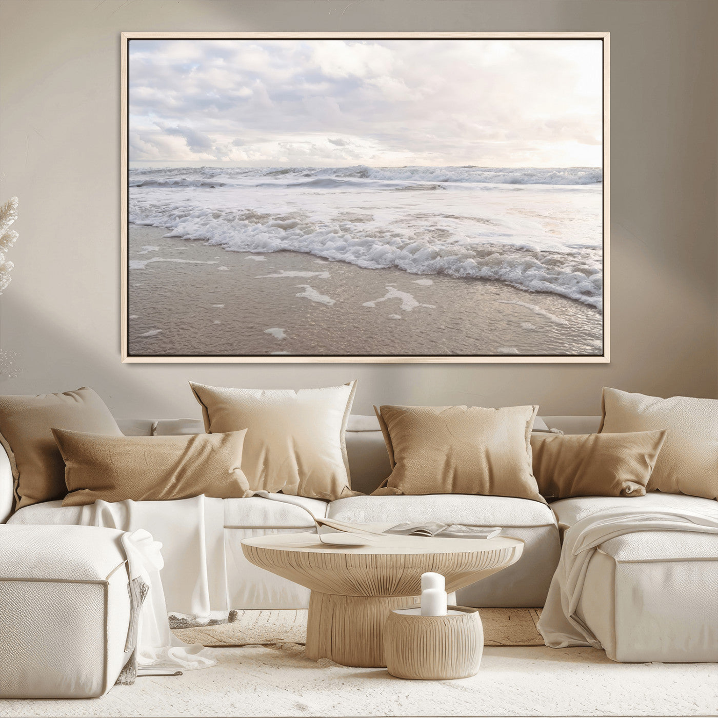 70596264-MGV-CV-36X24-Ocean Waves Wall Art Canvas Print, Framed Coastal Shoreline Art Picture Print, Sea Foam Perfect Coastal Minimalist Decor Artwork