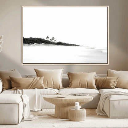 29611516-MGV-CV-36X24-Black White Beach Wall Art Canvas Print, Framed Palm Trees Art Picture Print, Monochrome Tropical Perfect Minimalist Coastal Decor