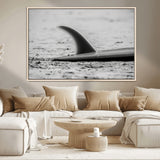 62314230-MGV-CV-36X24-Black White Surfboard Wall Art Canvas Print, Framed Minimalist Beach Art Picture Print, Surf Fin Perfect Minimalist Coastal Decor