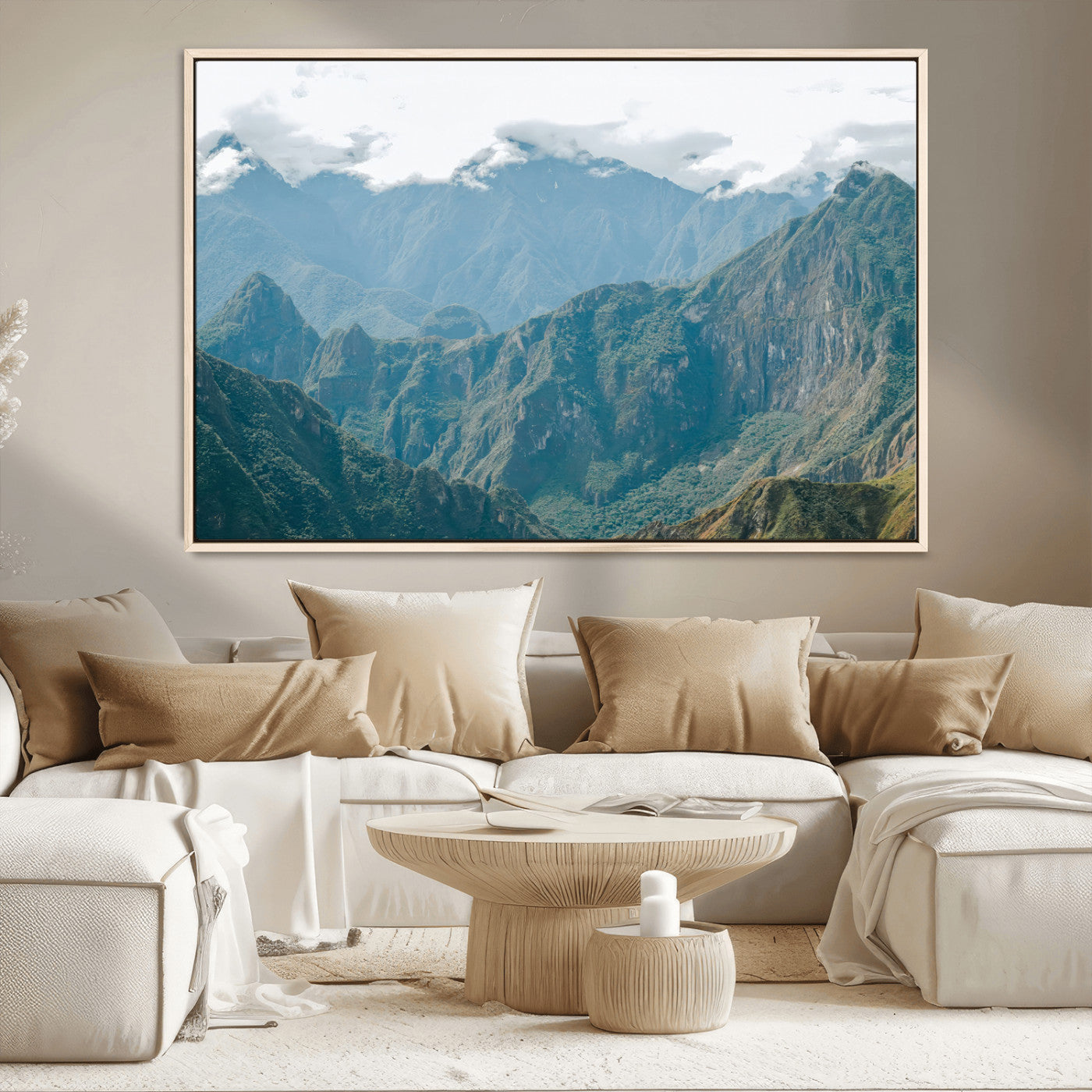 79393816-MGV-CV-36X24-Misty Mountain Wall Art Canvas Print, Framed Cloudy Andean Art Picture Print, Rugged Mountain Perfect Rustic Nature Decor Artwork