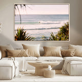 23287092-MGV-FC-36X24_Natural-Ocean Surfer Wall Art Canvas Print, Framed Coastal Surf Art Picture Print, Tropical Beach Perfect Tropical Coastal Decor Artwork