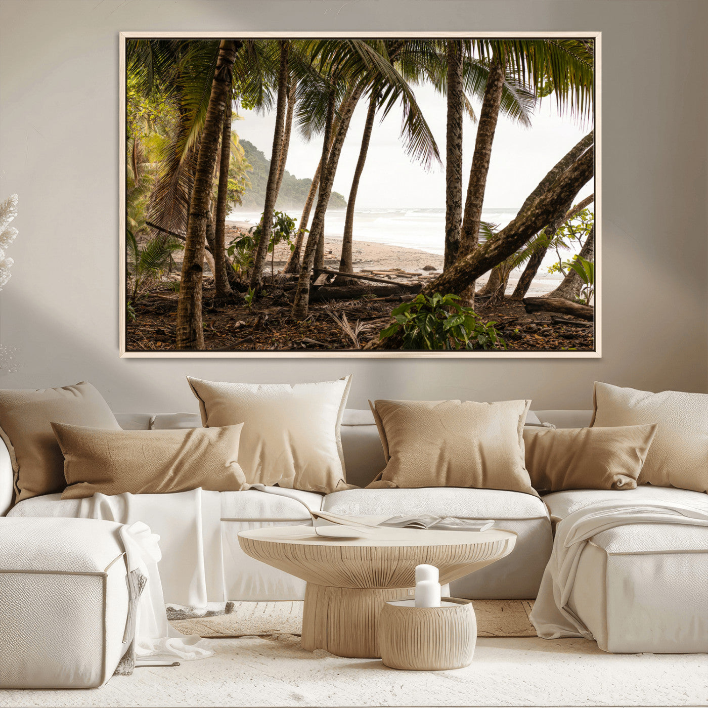 92093951-MGV-CV-36X24-Tropical Jungle Wall Art Canvas Print, Framed Palm Tree Forest Art Picture Print, Coastal Escape Perfect Jungle Retreat Decor