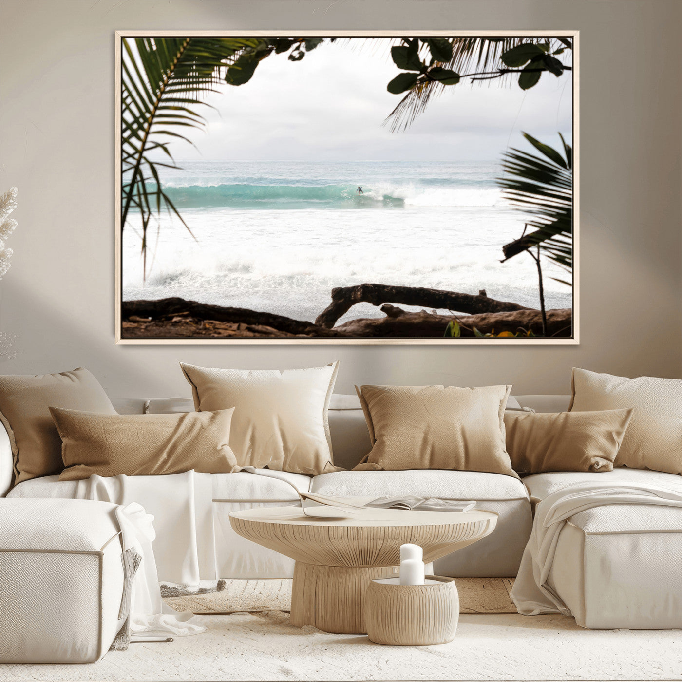 50382104-MGV-CV-36X24-Tropical Surf Wall Art Canvas Print, Framed Palm Tree View Art Picture Print, Beach House Art Perfect Boho Coastal Decor Artwork
