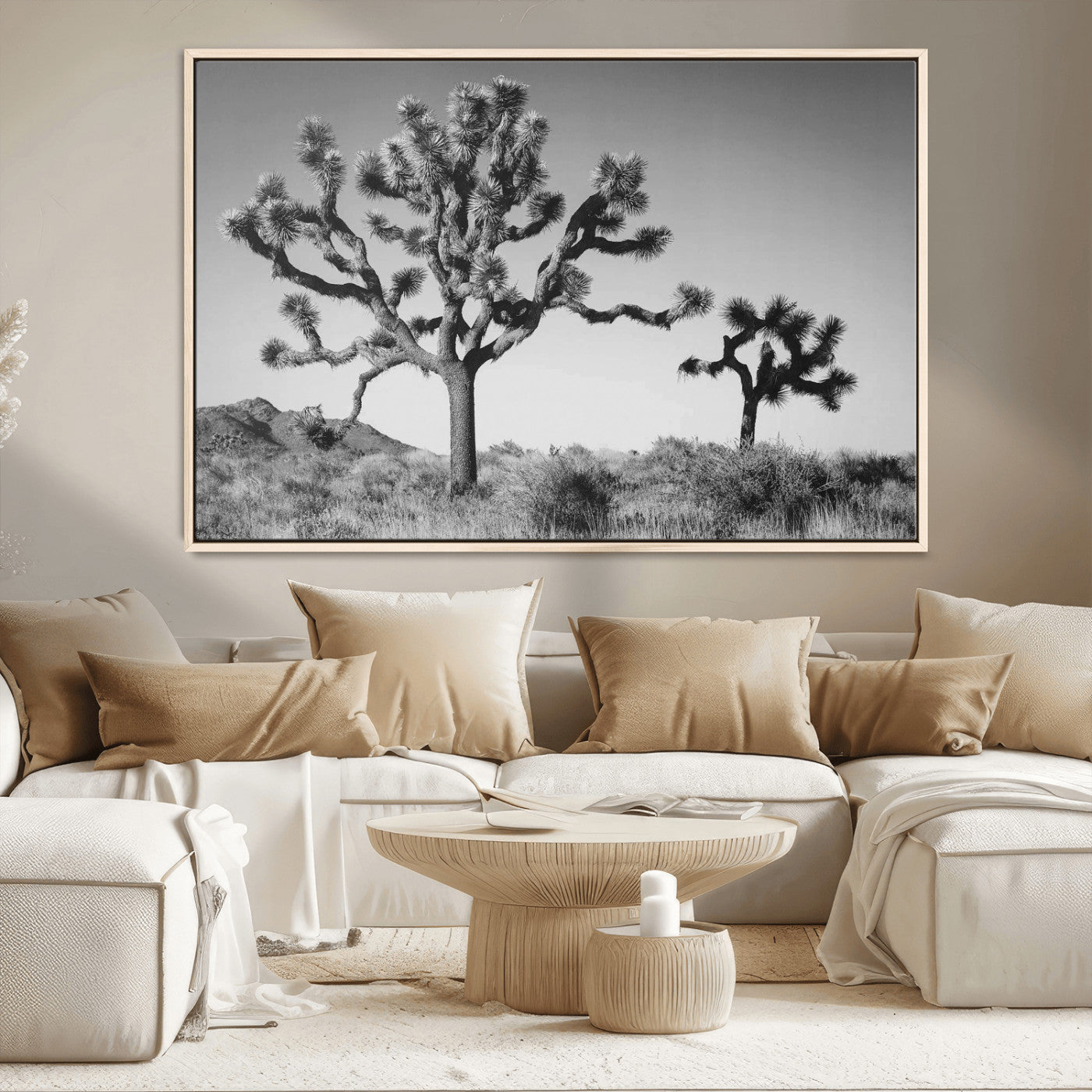 50975475-MGV-CV-36X24-Joshua Tree Art Wall Art Canvas Print, Framed Desert Tree Print Art Picture Print, Black White Nature Perfect Southwestern Boho