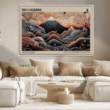 55739266-MGV-CV-36X24-Japanese Wall Art Print – Abstract Yayoi Kusama Inspired Dotted Landscape Poster, Surreal Oriental Mountain and Cherry Blossom