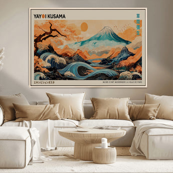 22373530-MGV-CV-36X24-Japanese Mt Fuji Wave Art Print – Ukiyo e Inspired Sun & Cherry Blossom Poster, Traditional Asian Landscape Painting, Modern