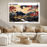 66243961-MGV-CV-36X24-Mount Fuji Japanese Wall Art – Golden Abstract Landscape Canvas Print, Cherry Blossom Painting, Modern Oriental Zen Home Decor