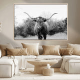 97280319-MGV-CV-36X24-Longhorn Photography Wall Art Canvas Print, Framed Western Cow Decor Art Picture Print, Texas Ranch Style Perfect Rustic Farmhouse