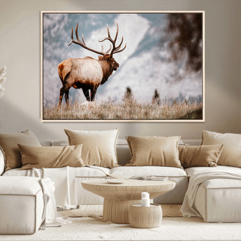 70489411-MGV-CV-36X24-Elk Photography Wall Art Canvas Print, Framed Mountain Wildlife Art Picture Print, Rustic Nature Decor Perfect Rustic Lodge Decor