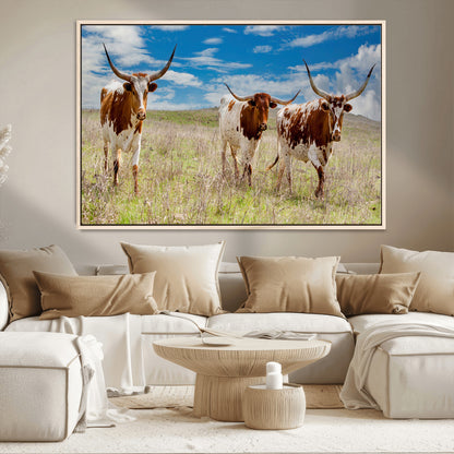 58099948-MGV-CV-36X24-Texas Longhorn Wall Art Canvas Print, Framed Western Decor Art Picture Print, Rustic Farmhouse Perfect Western Farmhouse Decor