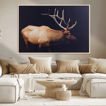 89239257-MGV-CV-36X24-Bull Elk Decor Wall Art Canvas Print, Framed Elk Photography Art Picture Print, Rustic Wildlife Perfect Rustic Lodge Decor Artwork