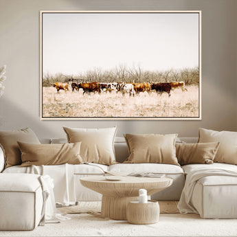 12454132-MGV-CV-36X24-Cow Herd Photography Wall Art Canvas Print, Framed Rustic Farmhouse Decor Art Picture Print, Western Ranch Style Perfect Rustic