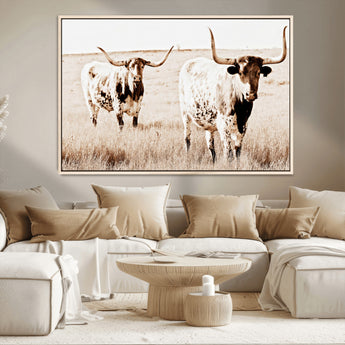 39672786-MGV-CV-36X24-Rustic Cow Scene Wall Art Canvas Print, Framed Farmhouse Style Cattle Art Picture Print, Prairie Animal Duo Perfect Rustic Western