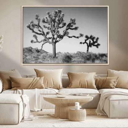 93692513-MGV-CV-36X24-Joshua Tree Wall Art Canvas Print, Framed Monochrome Desert Art Picture Print, Minimalist Nature Scene Perfect Southwestern