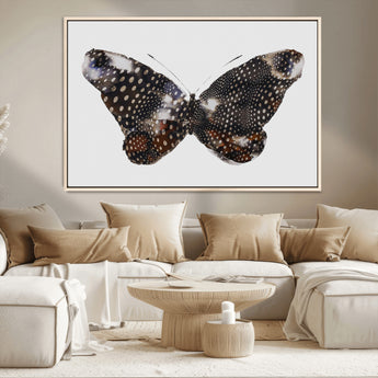 99831147-MGV-CV-36X24-Spotted Butterfly Wall Art Canvas Print, Framed Neutral Insect Theme Art Picture Print, Earthy Wing Pattern Perfect Modern Rustic