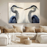 18230556-MGV-CV-36X24-Blue Heron Pair Wall Art Canvas Print, Framed Coastal Bird Theme Art Picture Print, Tranquil Wildlife Scene Perfect Coastal