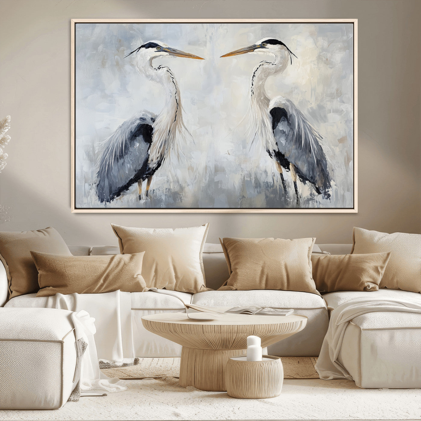 90806932-MGV-CV-36X24-Heron Wall Art Wall Art Canvas Print, Framed Bird Canvas Decor Art Picture Print, Nature Inspired Perfect Coastal Minimalist Decor