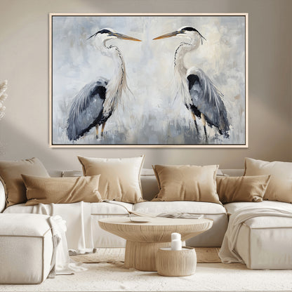 90806932-MGV-CV-36X24-Heron Wall Art Wall Art Canvas Print, Framed Bird Canvas Decor Art Picture Print, Nature Inspired Perfect Coastal Minimalist Decor