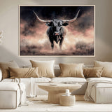 71457818-MGV-CV-36X24-Longhorn Wall Art Wall Art Canvas Print, Framed Western Bull Canvas Art Picture Print, Rustic Cow Decor Perfect Western Dramatic