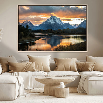 14130176-MGV-CV-36X24-Mountain Sunset Wall Art Canvas Print, Framed Alpine Wilderness Art Picture Print, Golden Hour Perfect Rustic Wilderness Decor