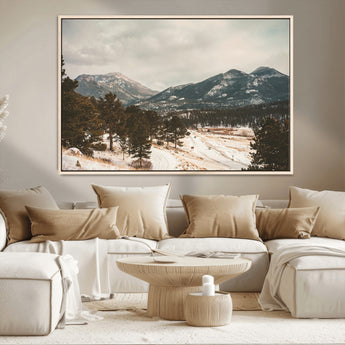 77311749-MGV-CV-36X24-Mountain Landscape Wall Art Canvas Print, Framed Snowy Peaks Art Picture Print, Alpine Aesthetic Perfect Rustic Winter Decor