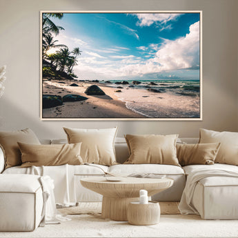 95301406-MGV-CV-36X24-Tropical Beach Wall Art Canvas Print, Framed Ocean Waves Art Picture Print, Relazxing Seascape Perfect Tropical Coastal Decor