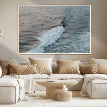 23077324-MGV-CV-36X24-Ocean Waves Wall Art Canvas Print, Framed Coastal Serenity Art Picture Print, Surf Aesthetic Perfect Modern Coastal Decor Artwork