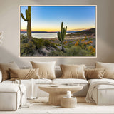 52844711-MGV-CV-36X24-Saguaro Cactus Wall Art Canvas Print, Framed Desert Sunset Art Picture Print, Southwestern Scene Perfect Southwestern Rustic Decor
