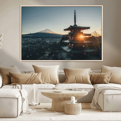 87729656-MGV-CV-36X24-Mount Fuji Wall Art Canvas Print, Framed Japan Travel Art Picture Print, Chureito Pagoda Perfect Zen Minimalism Decor Artwork