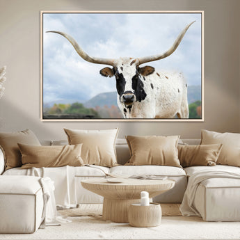 63592811-MGV-CV-36X24-Texas Longhorn Wall Art Canvas Print, Framed Western Rustic Art Picture Print, Farmhouse Decor Perfect Rustic Farmhouse Decor