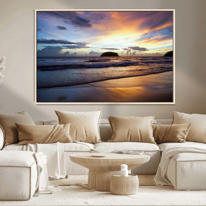 36714356-MGV-CV-36X24-Beach Sunset Wall Art Canvas Print, Framed Ocean Waves Art Picture Print, Tropical Seascape Perfect Coastal Serenity Decor Artwork