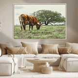 91866234-MGV-CV-36X24-Texas Longhorn Wall Art Canvas Print, Framed Rustic Ranch Art Picture Print, Western Cattle Perfect Rustic Farmhouse Decor Artwork