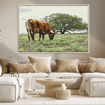 91866234-MGV-CV-36X24-Texas Longhorn Wall Art Canvas Print, Framed Rustic Ranch Art Picture Print, Western Cattle Perfect Rustic Farmhouse Decor Artwork