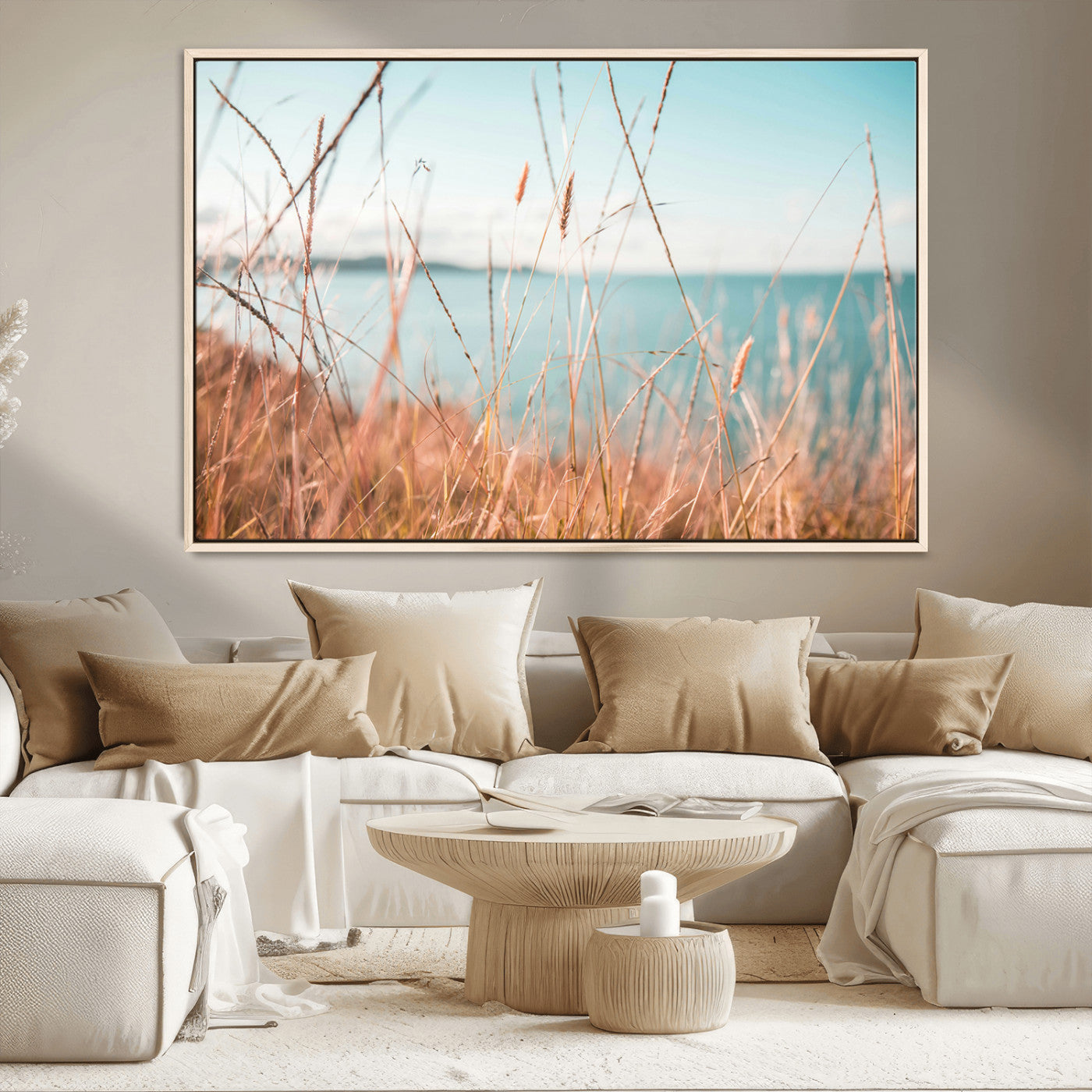 36108696-MGV-CV-36X24-Coastal Grass Wall Art – Serene Ocean View Canvas Print, Beach Nature Photography Decor for Living Room, Bedroom, Office or Modern