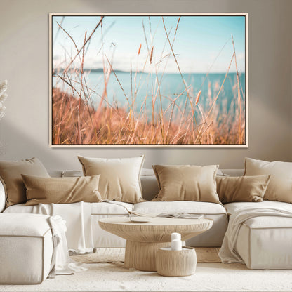 36108696-MGV-CV-36X24-Coastal Grass Wall Art – Serene Ocean View Canvas Print, Beach Nature Photography Decor for Living Room, Bedroom, Office or Modern