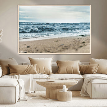 81812590-MGV-CV-36X24-Ocean Wall Art Wall Art Canvas Print, Framed Coastal Canvas Art Picture Print, Moody Seascape Perfect Coastal Minimalist Decor