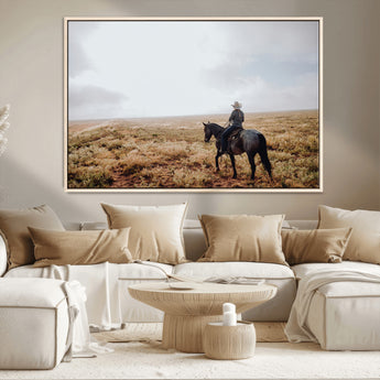 57597730-MGV-CV-36X24-Cowboy Wall Art Wall Art Canvas Print, Framed Western Canvas Art Picture Print, Rustic Ranch Scene Perfect Rustic Western Decor