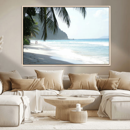 18311030-MGV-FC-36X24_Natural-Tropical Beach Wall Art Canvas Print, Framed Serene Ocean Art Picture Print, Palm Tree Shadows Perfect Tropical Coastal Decor