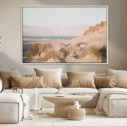 28064037-MGV-CV-36X24-Minimalist Seascape Wall Art Canvas Print, Framed Neutral Beach Print Art Picture Print, Sand Dune Photography Perfect