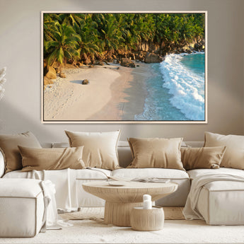 82312665-MGV-CV-36X24-Tropical Beach Wall Art Canvas Print, Framed Ocean Waves Art Picture Print, Palm Trees Perfect Coastal Minimalist Decor Artwork