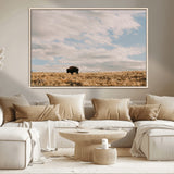 22754563-MGV-CV-36X24-Earthy Tones Wall Art Canvas Print, Framed Rustic Nature Art Picture Print, Solitary Buffalo Perfect Western Minimalist Decor