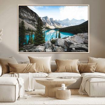 98014896-MGV-CV-36X24-Canadian Rockies Wall Art Canvas Print, Framed Mountain Landscape Art Picture Print, Turquoise Water Perfect Scandinavian